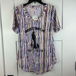 NWT LuLaRoe Purple Blue Striped Shirt Top Graphic Halloween Witch Size XXS f